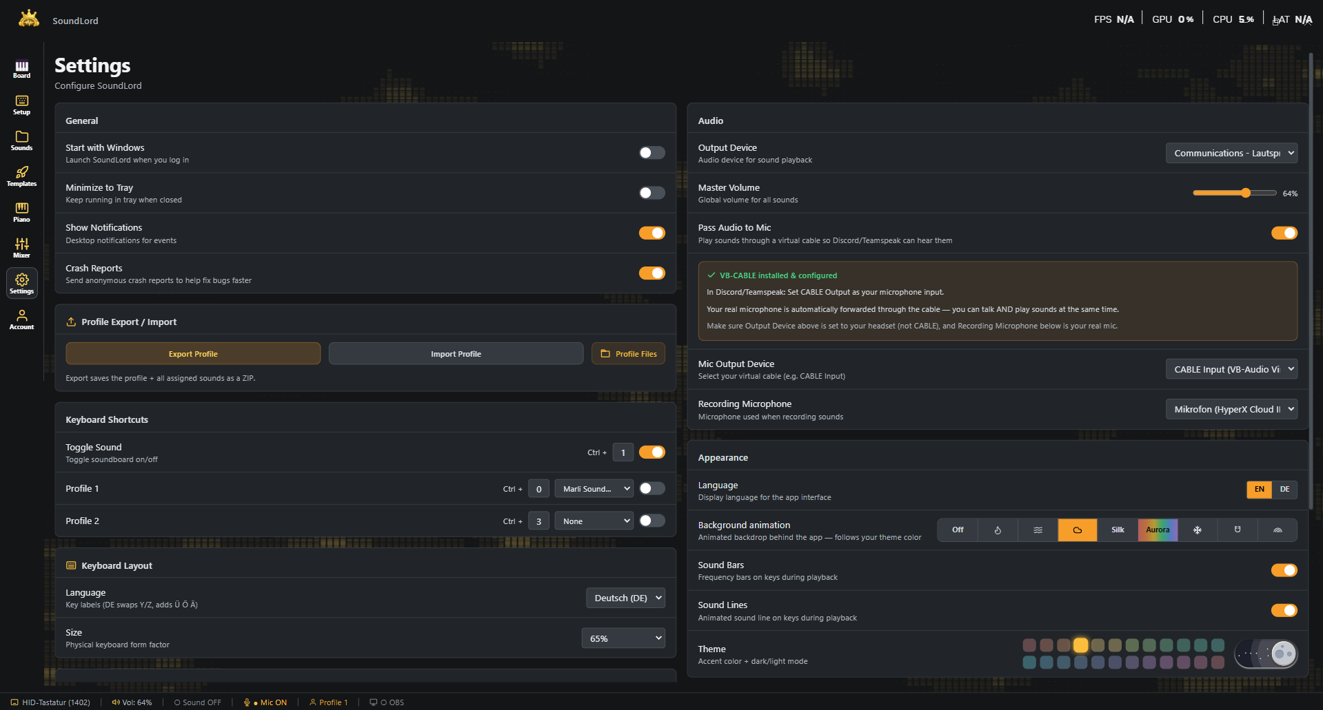 SoundLord Einstellungen