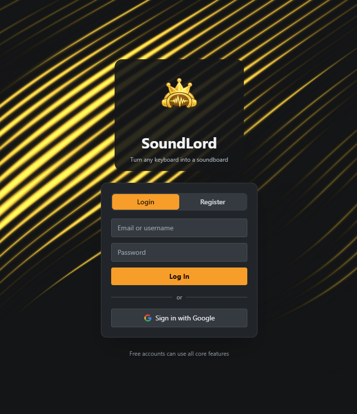 SoundLord Anmeldefenster
